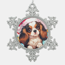 Cavalier Kung Charles pastel-julhatt Snöflinga Pewter Julgransprydnad