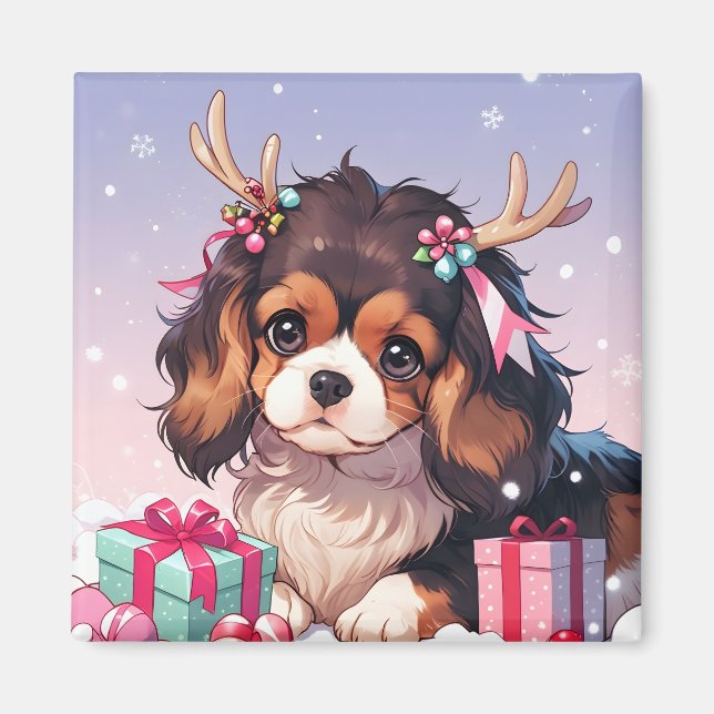 Cavalier Kung Charles Pastel Julklapp Magnet (Framsidan)