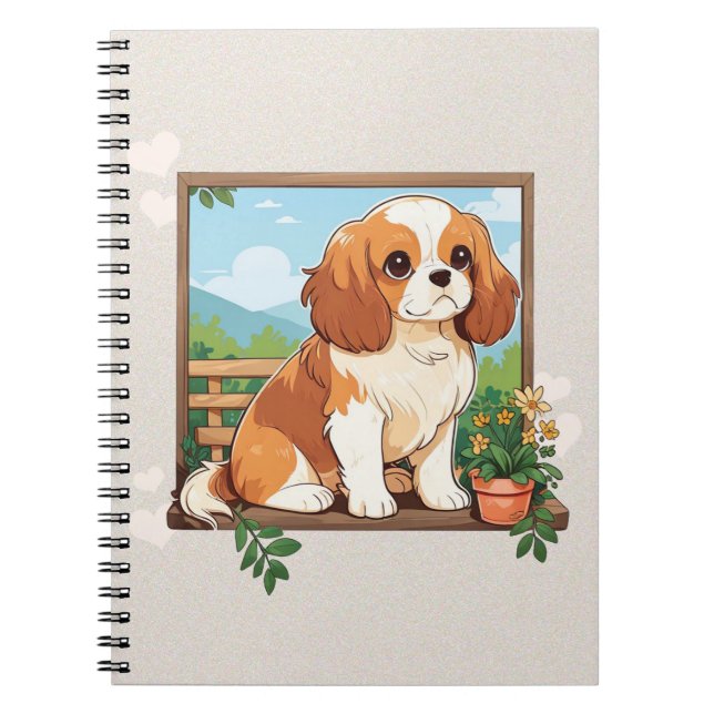 Cavalier Kung Charles Pastel med blommor Anteckningsbok (Framsidan)