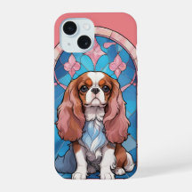 Cavalier Kung Charles Pastel Rosa Stached Glass