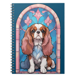 Cavalier Kung Charles Pastel Rosa Stached Glass Anteckningsbok
