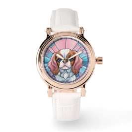 Cavalier Kung Charles Pastel Rosa Stached Glass Armbandsur