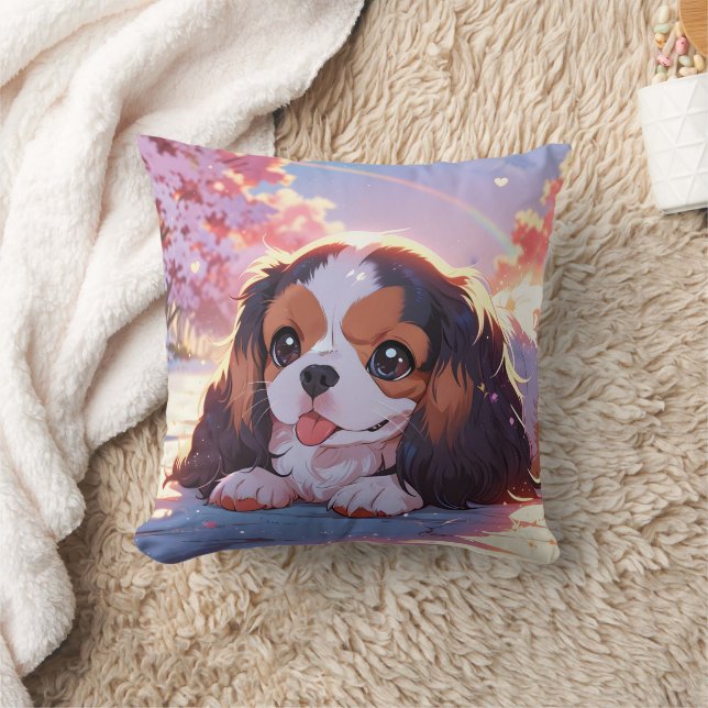 Cavalier Kung Charles Pastel Sakura Rainbow himmel Kudde (Filt)