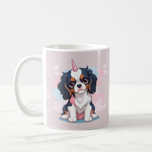 Cavalier Kung Charles Pastel Unicorn Kaffemugg (Vänster)