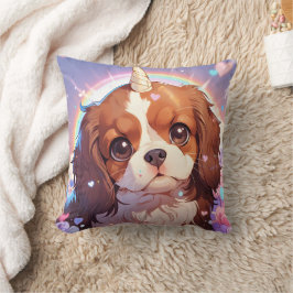 Cavalier Kung Charles Pastel Unicorn Rainbow himme Kudde