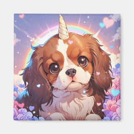 Cavalier Kung Charles Pastel Unicorn Rainbow himme Magnet