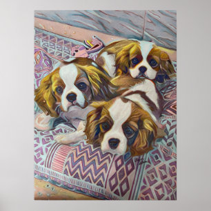 Cavalier Kung Charles Puppies Anpassningsbar Art Poster