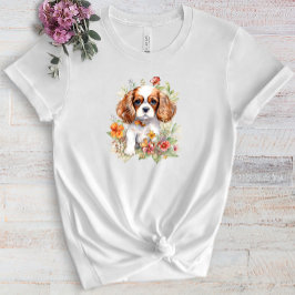 Cavalier Kung Charles Puppy Pet Watercolor Flower T Shirt