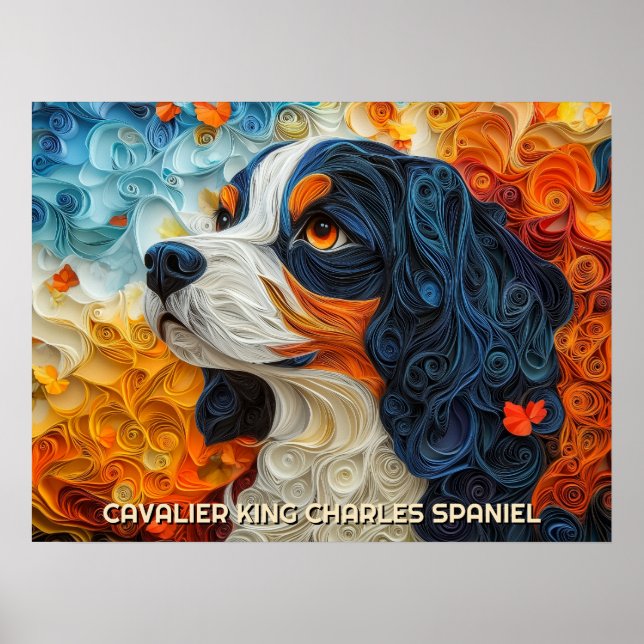 Cavalier Kung Charles Quilling Art Porträtt Poster (Framsidan)