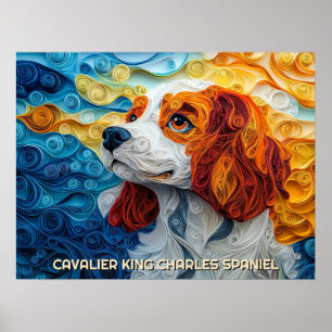 Cavalier Kung Charles Quilling Art Porträtt Poster