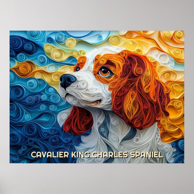 Cavalier Kung Charles Quilling Art Porträtt Poster (Framsidan)