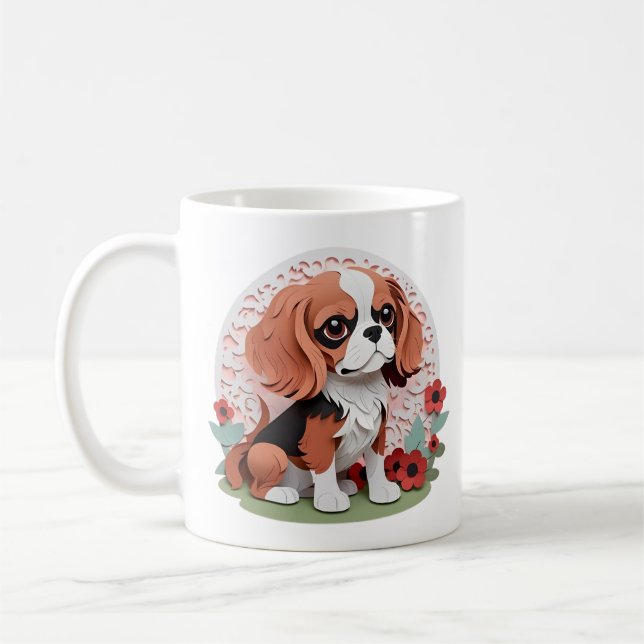 Cavalier Kung Charles Red Flowers Pappra skärning Kaffemugg (Vänster)