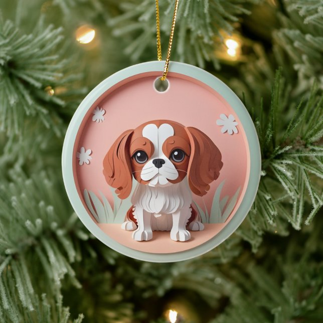 Cavalier Kung Charles Rosa Pastel Papper Cining Julgransprydnad Keramik (Träd)