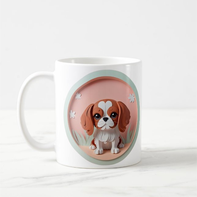 Cavalier Kung Charles Rosa Pastel Papper Cining Kaffemugg (Vänster)