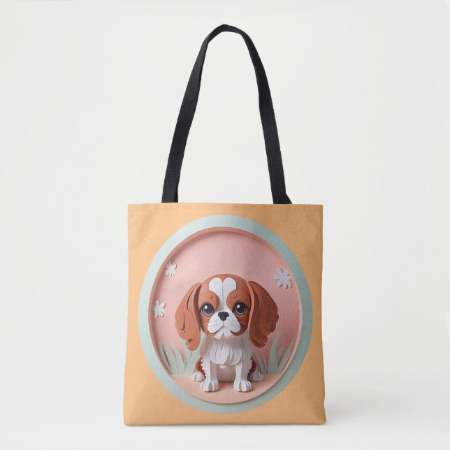 Cavalier Kung Charles Rosa Pastel Papper Cining Tygkasse (Framsida)