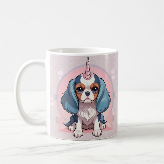 Cavalier Kung Charles Rosa Pastel Unicorn Kaffemugg (Vänster)