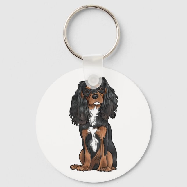 Cavalier Kung Charles Spain - Black and Tan Nyckelring (Framsida)