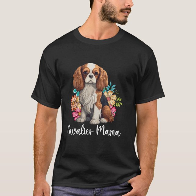 Cavalier Kung Charles Spain Blommigt Flower Hund M T Shirt (Framsida)