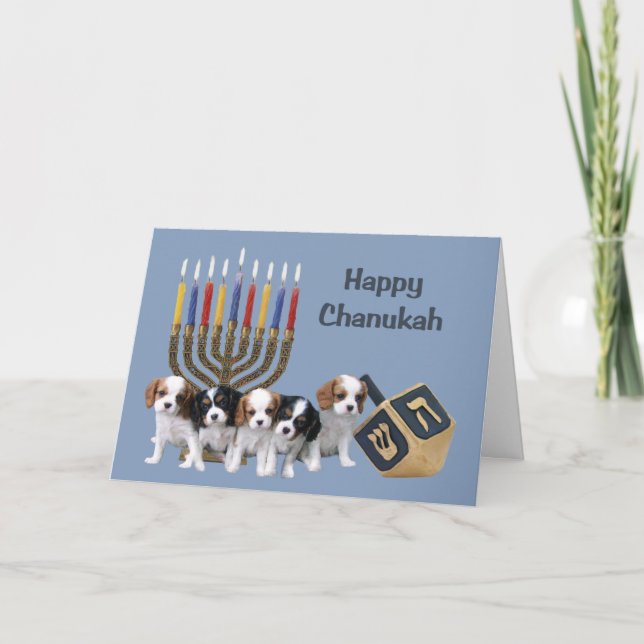 Cavalier Kung Charles Spain Chanukah Card Menora Helgkort (Framsida)