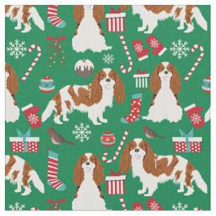 Cavalier Kung Charles Spain christmas grönt Tyg