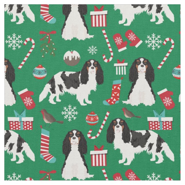 Cavalier Kung Charles Spain christmas grönt Tyg (Närbild)