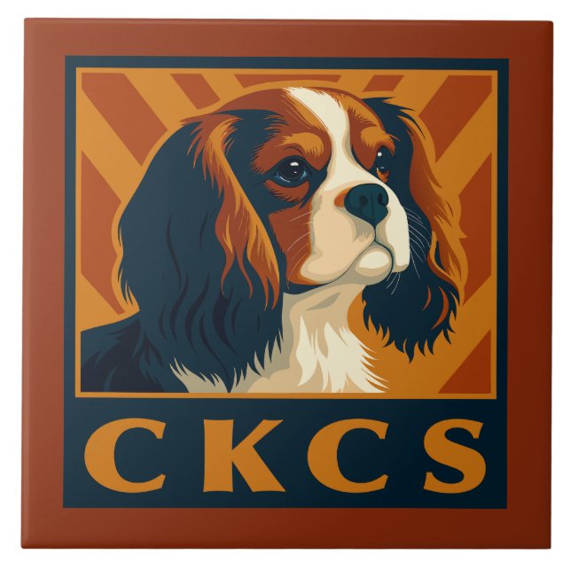 Cavalier Kung Charles Spain CKCS Retro Kakelplatta (Framsidan)