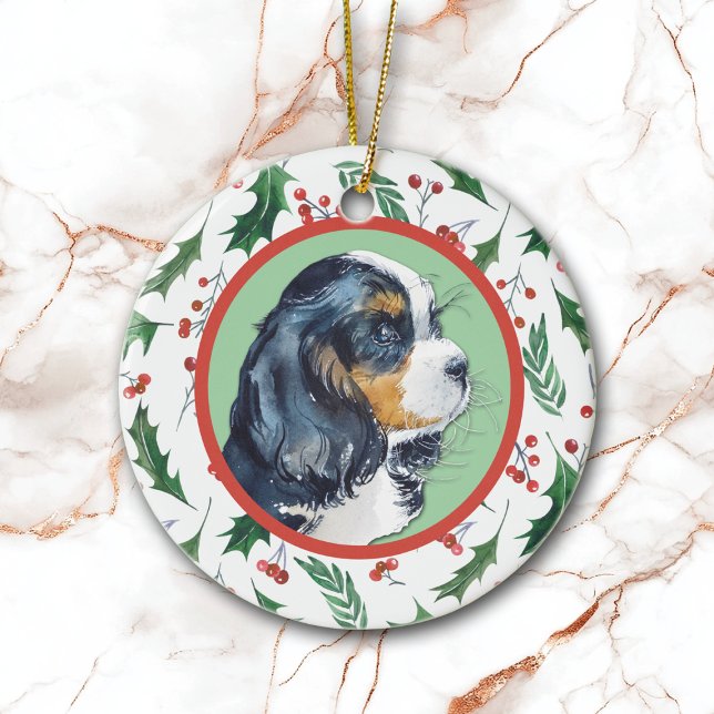 Cavalier Kung Charles Spain Holly Gräns Julgransprydnad Keramik (Skapare uppladdad)