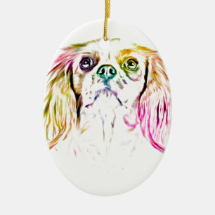 Cavalier Kung Charles Spain Hund Art Painting Julgransprydnad Keramik