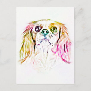 Cavalier Kung Charles Spain Hund Art Painting Vykort