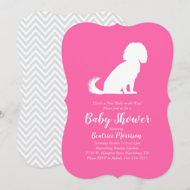 Cavalier Kung Charles Spain Hund Baby Shower Girl Inbjudningar (Fram/baksida)