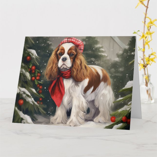 Cavalier Kung Charles Spain Hund jul Kort (Gul blomma)