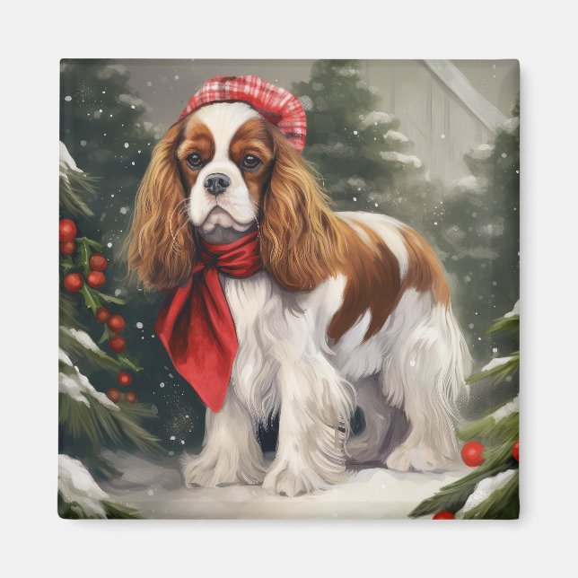 Cavalier Kung Charles Spain Hund jul Magnet (Framsidan)