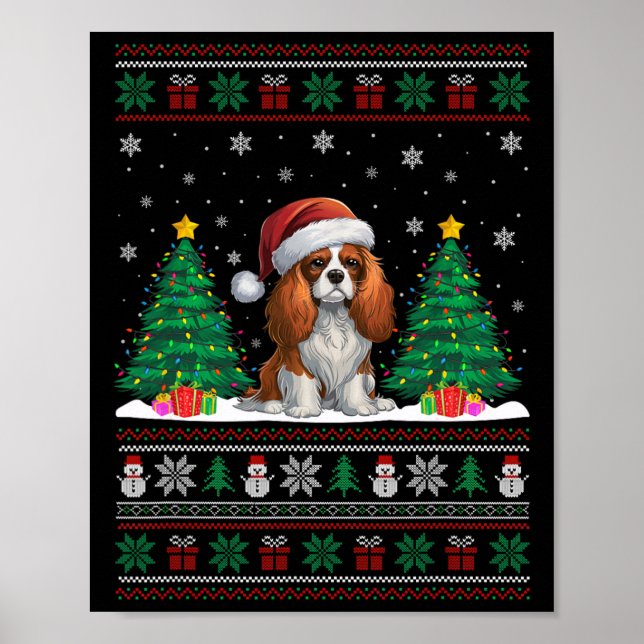 Cavalier Kung Charles Spain Hund Julafton Träd Lju Poster (Framsidan)