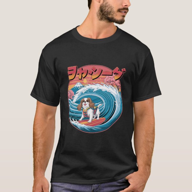 Cavalier Kung Charles Spain Hund Kanagawa Wave T Shirt (Framsida)