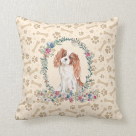 Cavalier Kung Charles Spain Hund Paw Print Blommig Kudde
