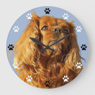 Cavalier Kung Charles Spain Hund - Paw Print Time Stor Klocka