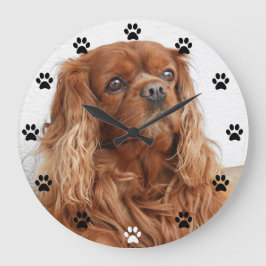 Cavalier Kung Charles Spain Hund - Paw Print Time Stor Klocka
