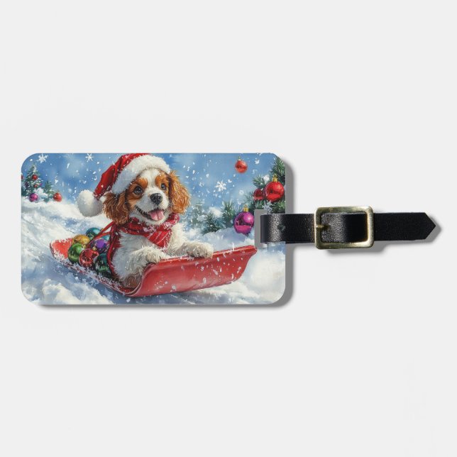 Cavalier Kung Charles Spain Hund Sledge jul Bagagebricka (Horisontell Framsida)