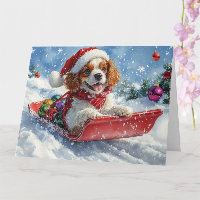 Cavalier Kung Charles Spain Hund Sledge jul Kort (Orkide)