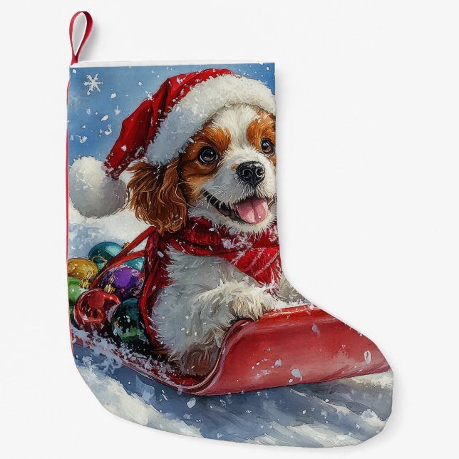 Cavalier Kung Charles Spain Hund Sledge jul Liten Julstrumpa (Framsidan)