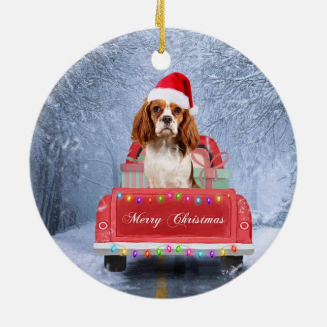 Cavalier Kung Charles Spain Hund Snö christmas C Julgransprydnad Keramik (Baksidan)