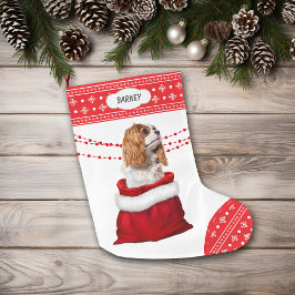 Cavalier Kung Charles Spain Hund Snowflake Gräns Stor Julstrumpa