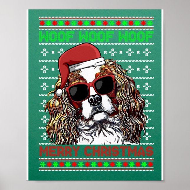 Cavalier Kung Charles Spain Hund Woof Merry Chris Poster (Framsidan)