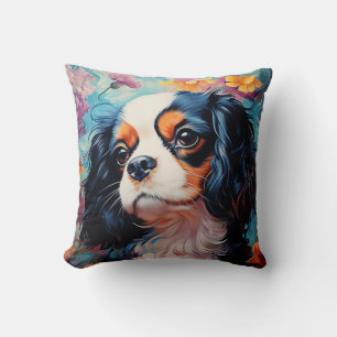 Cavalier Kung Charles Spain i blommor Kudde