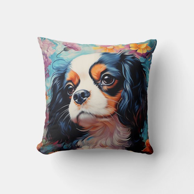 Cavalier Kung Charles Spain i blommor Kudde (Framsida)