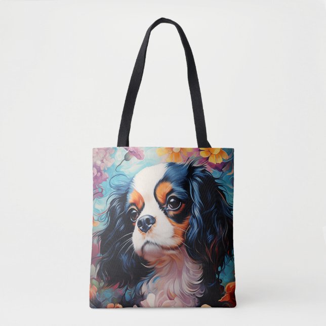 Cavalier Kung Charles Spain i blommor Tygkasse (Framsida)