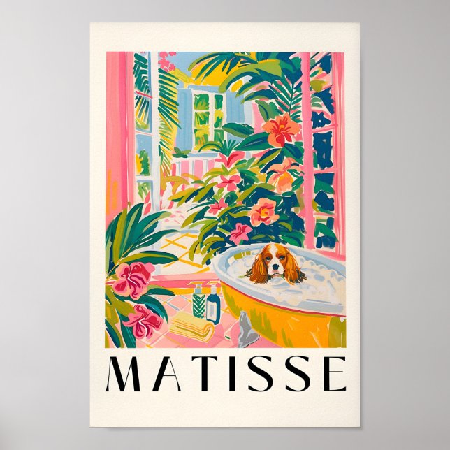 Cavalier Kung Charles Spain in Bathtub, Funny Ba Poster (Framsidan)