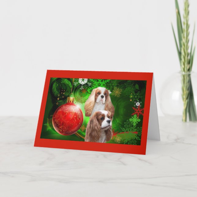 Cavalier Kung Charles Spain jul Red Boll G Helgkort (Framsida)