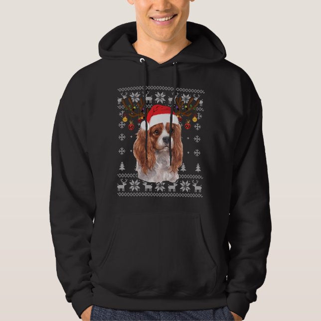 Cavalier Kung Charles Spain jul Reindeer P Hoodie (Framsida)
