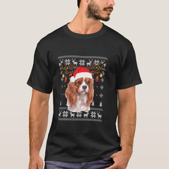 Cavalier Kung Charles Spain jul Reindeer P T Shirt (Framsida)